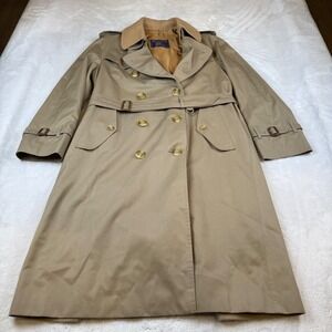Vintage Burberrys Trench Coat Mens Classic Beige Double Breasted Wool Lined Belt